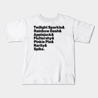 Twilight Applejack Fluttershy Pinkie Names My Little Pony 692 Kids T-Shirt